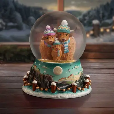 Figurine winter highland cow snow globe